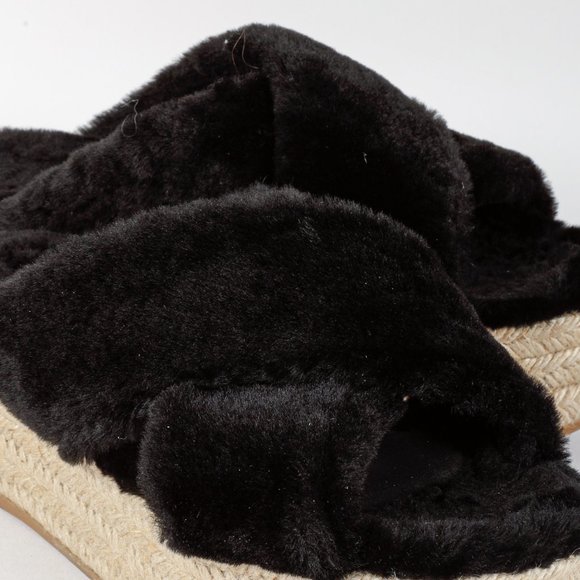 Miu Miu Black Shearling Crisscross Platform Slides - Picture 7 of 10